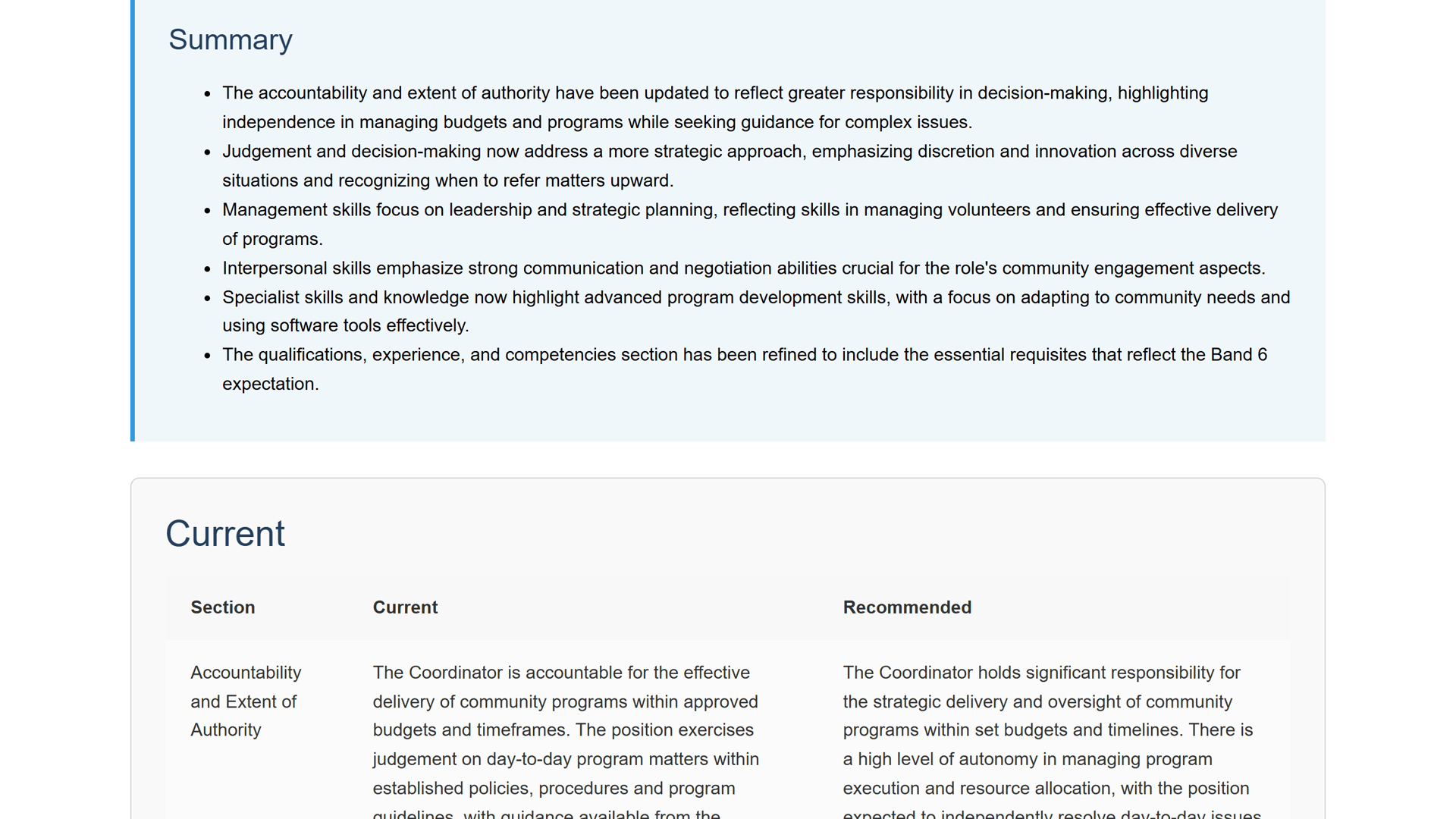 The Reband summary of changes mapping every rewrite to the target band, beneath the kept-versus-rewritten diff