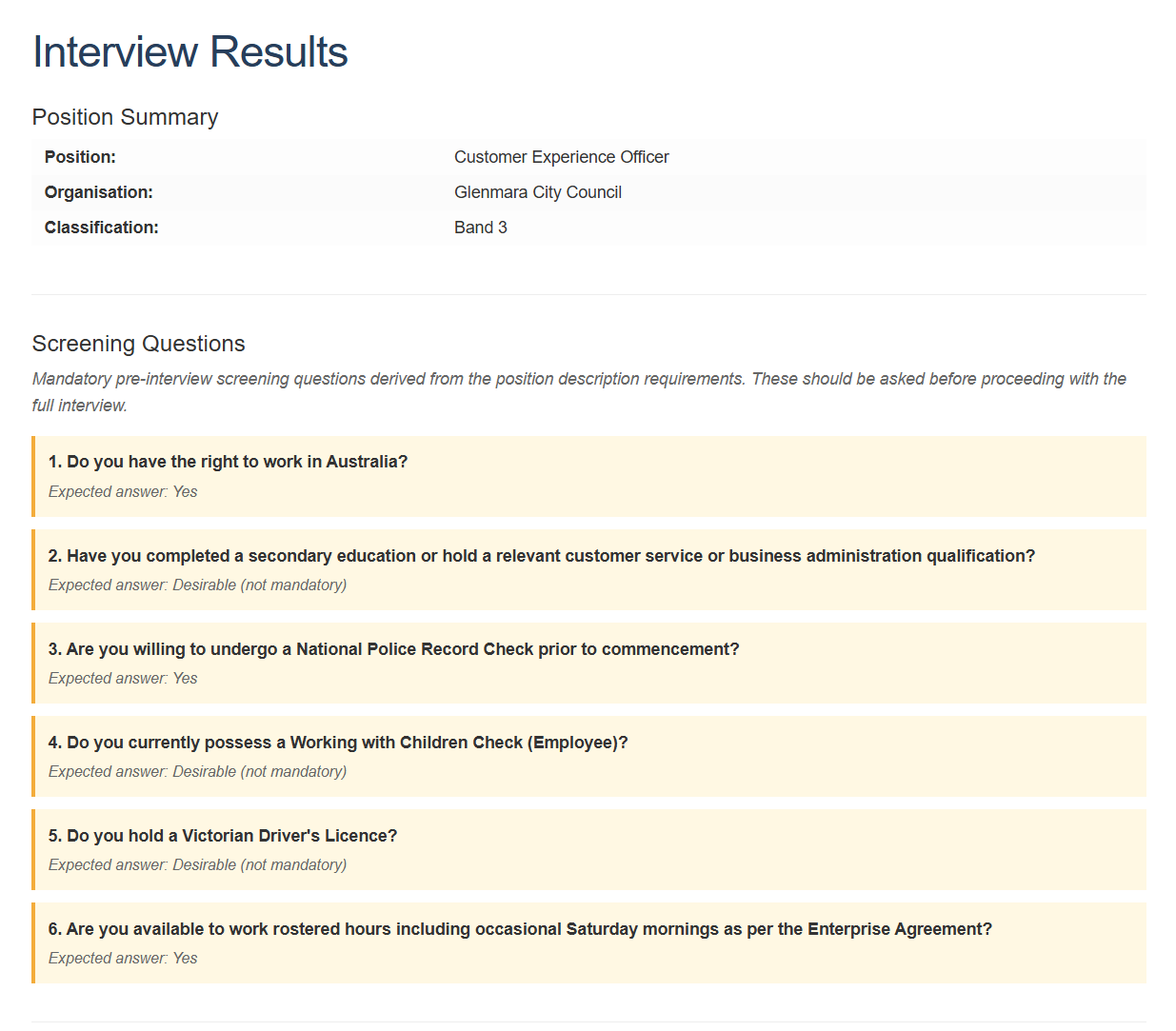 Screening questions to shortlist before interview