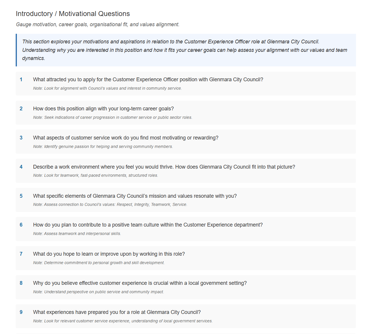 Role-tailored interview questions