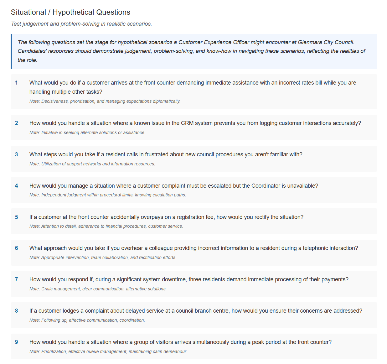 Hypothetical scenario questions